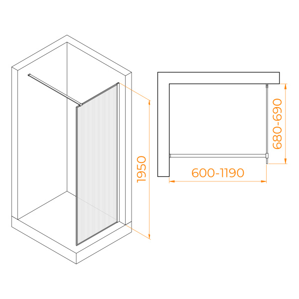 Душевая перегородка 70 см RGW WA-08G Walk In 06100807-156   прозрачное