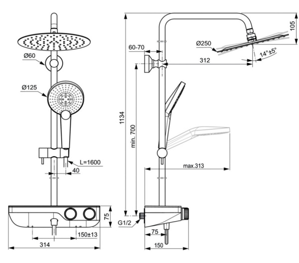 Душевая система Ideal Standard Ceratherm S200 A7331AA