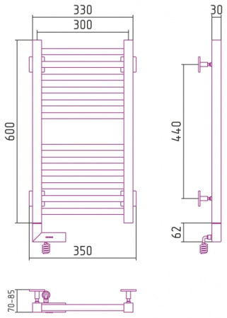 Полотенцесушитель электрический Cунержа Модус 2.0 Левый (600х300) Хром 00-5600-6030