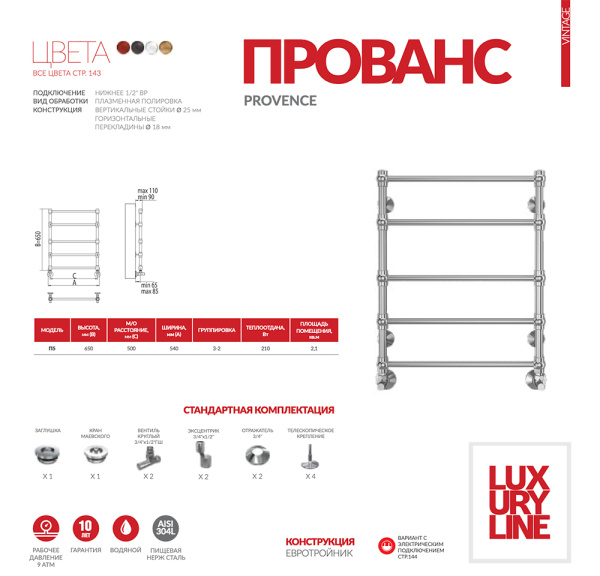 Полотенцесушитель водяной Terminus ПРОВАНС (500х650) П5 4670030725059