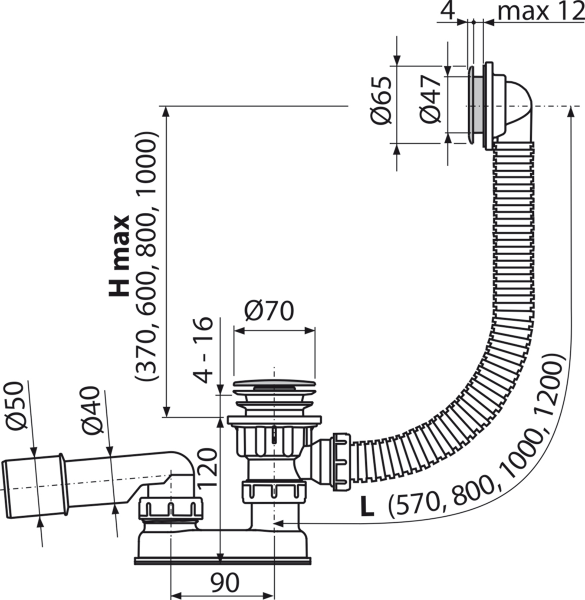 Слив-перелив для ванны AlcaPlast A505CRM