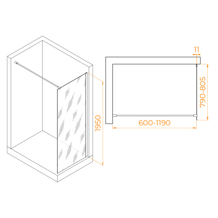 Душевая перегородка 80 см RGW WA-002 B Walk-in 35100208-24 матовое