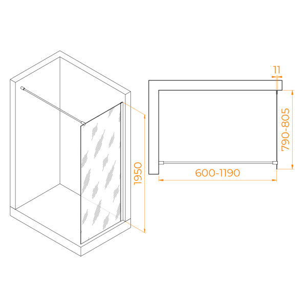 Душевая перегородка 80 см RGW WA-002 B Walk-in 35100208-24 матовое