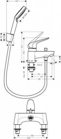 Смеситель на борт ванны Hansgrohe Novus 71044000