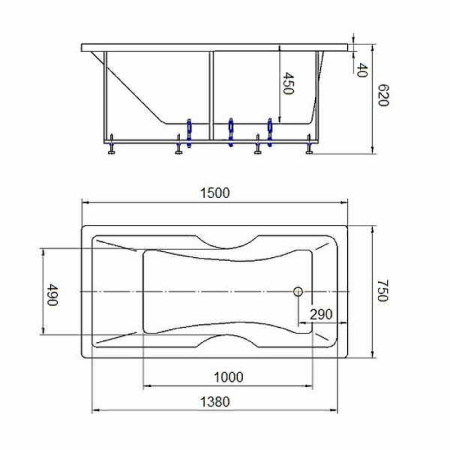 Акриловая ванна Aquatek Феникс 150x75 FEN150-0000013 слив справа