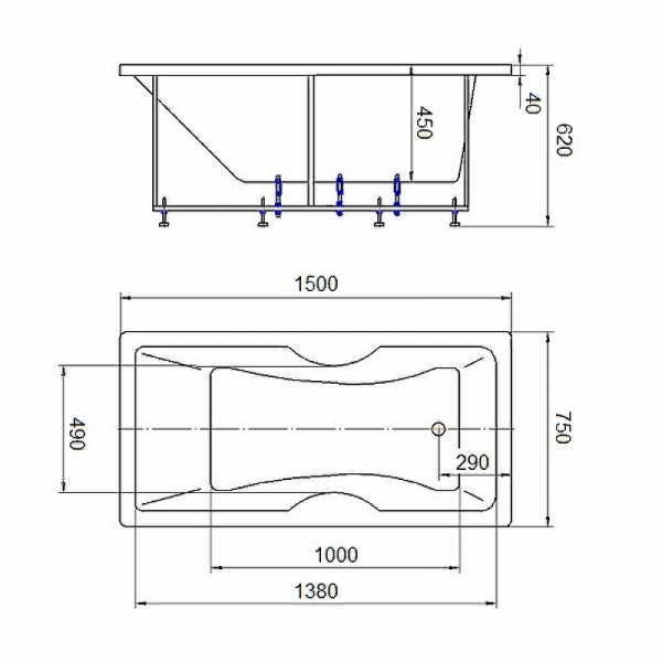 Акриловая ванна Aquatek Феникс 150x75 FEN150-0000013 слив справа