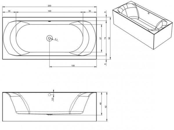 Ванна акриловая Riho Linares Plug & Play (200х90) L B144012005