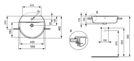 Раковина полувстраиваемая Ideal Standard Connect Sphere E792301 (550x465 мм)