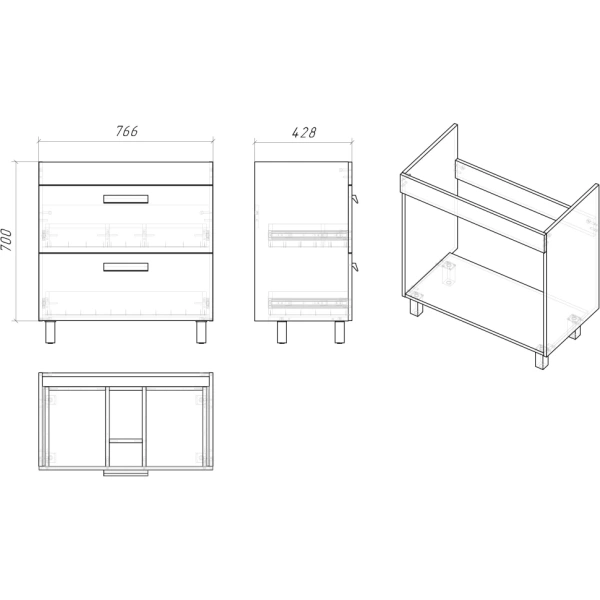 Тумба напольная Grossman НЕО-80 см 108019 с 2-я ящ, белая на ножках