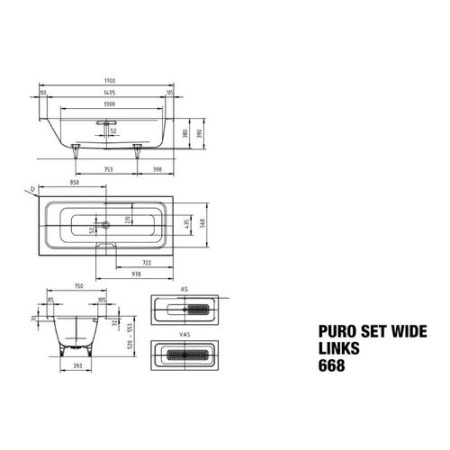 Стальная ванна Kaldewei Puroset Wide левая (170x75) 261100010001