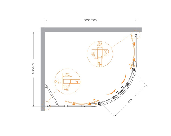 Душевой уголок (110х90) CEZARES MOLVENO MOLVENO-RH-2-110/90-C-GM-IV