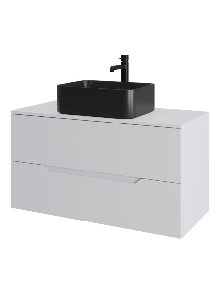 Тумба с раковиной подвесная 100 см, Orange Line Li-100TuwMDF+B02-460MB белый/черный