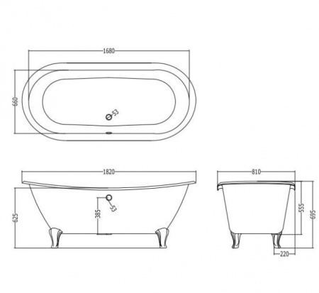 Ванна чугунная Devon&Devon ADMIRAL (182х80) 2MRADMIRALFCRDD