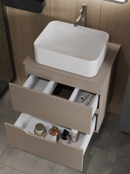 Тумба с раковиной подвесная 60 см, Orange Line Li-60TuLMDF+B02-460W латте/белый