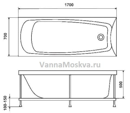 Акриловая Ванна Eurolux Троя 170х70 EUR0006