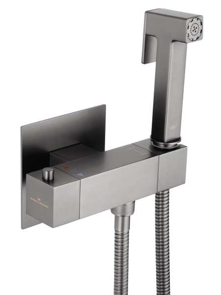 Смеситель с гигиеническим душем и термостатом встраиваемый WONZON & WOGHAND, темный графит WW-88819903-BGM Смеситель с гигиеническим душем и термостатом встраиваемый WONZON & WOGHAND, темный графит WW-88819903-BGM