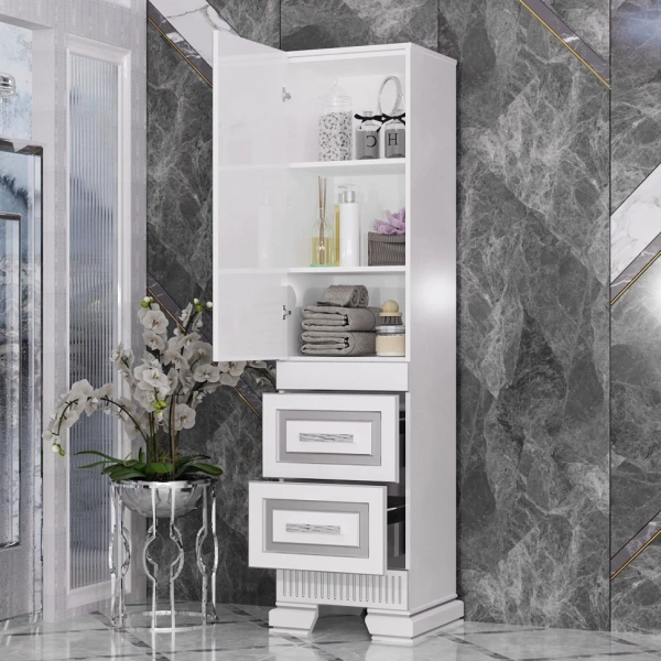 Пенал Opadiris Оникс левый Белый глянцевый с серебряной патиной Z0000005505