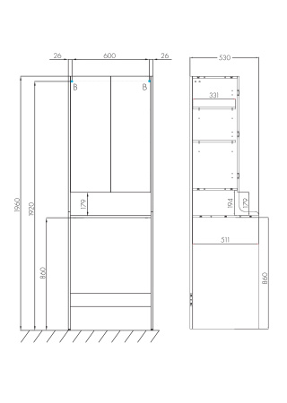 Пенал для стиральной машины Aquaton Лондри 1A260503LH010