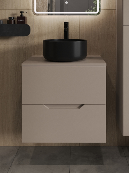 Тумба с раковиной подвесная 60 см, Orange Line Li-60TuLMDF+B07-345B латте/черный