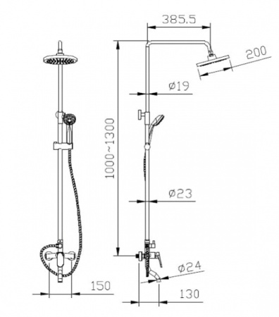 Душевая колонна Bravat Eler со смесителем для ванны (F6191238CP-A-RUS)