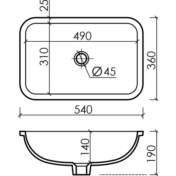 Раковина встраиваемая снизу (54x36) Ceramica Nova ELEMENT CN7018