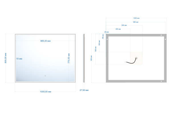 Зеркало ABBER See AG6108SXL-1.0 с подсветкой, сенсорный выключатель, диммер