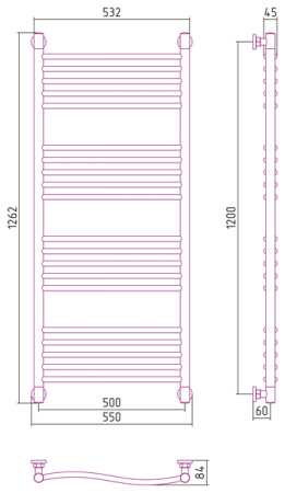 Полотенцесушитель Водяной Сунержа Флюид + (120х50) Хром 00-0222-1250