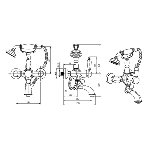 Смеситель для ванны Boheme Tradizionale Chromo 263-BLC