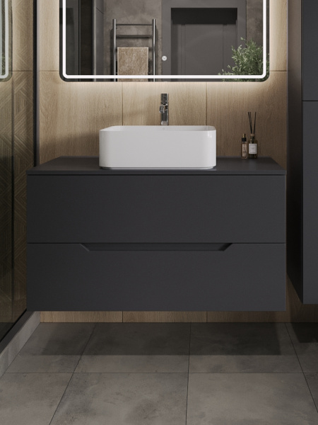 Тумба с раковиной подвесная 100 см, Orange Line Li-100TugMDF+B02-460W графит/белый