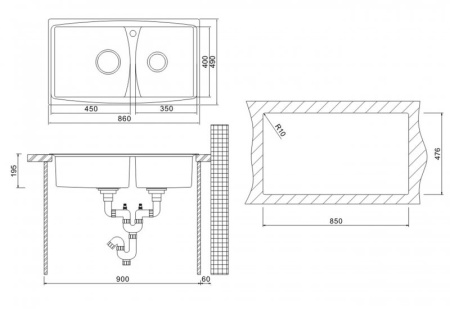 Кухонная мойка (86х49) Oulin OL-S8203