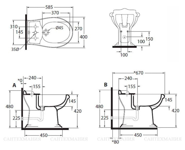 Биде напольное Azzurra Jubilaeum JUBIT0B0000MBI/(JUB500/M bi)*1
