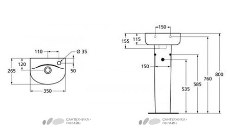 Раковина подвесная Ideal Standard Connect Arc E791501 (350x260 мм)