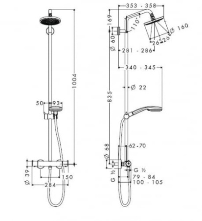 Душевая система HANSGROHE Croma 100 Showerpipe 27169000
