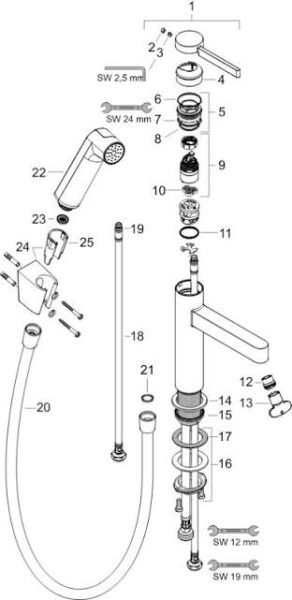 Смеситель для раковины с гигиеническим душем Hansgrohe Finoris 76210670 черный матовый