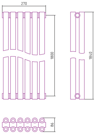 Полотенцесушитель Водяной Сунержа Эстет-00 (180х27) 6 секций Матовый Белый 30-0332-1806