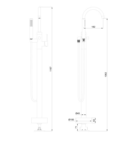 Смеситель для ванны напольного монтажа WONZON & WOGHAND STICK, черный матовый WW-88649017-MB