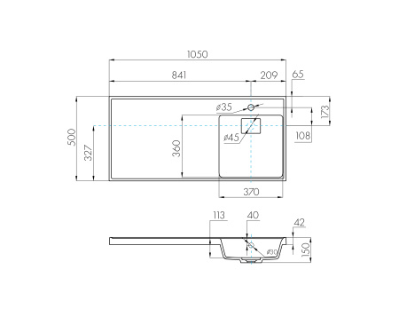 Раковина Aquaton Лондри 1050 белая правая 1A72223KLH010