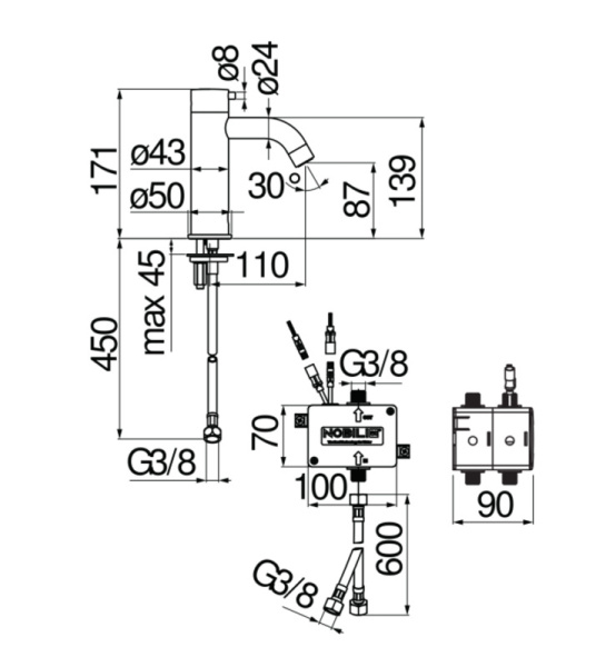 Смеситель для раковины электронный Nobili Live IRLV00118/3CR