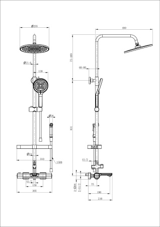 Душевая система с термостатом WONZON & WOGHAND SOLID, темный графит WW-C3011-A1-BGG