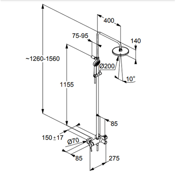 Душевая система с изливом Kludi Logo 6808305-00