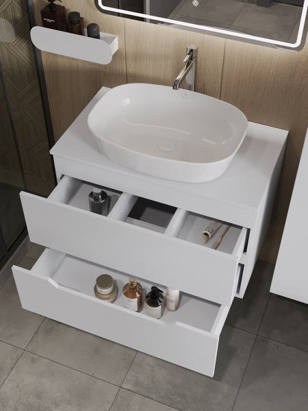 Тумба с раковиной подвесная 80 см, Orange Line Li-80TuwMDF+B08-500W белый