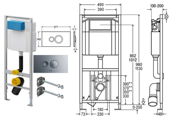 Инсталляция для унитаза Viega Eco 713386 с кнопкой смыва и креплением