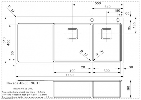 Мойка кухонная Reginox Nevada L 40x30 (left/rignt) 43105