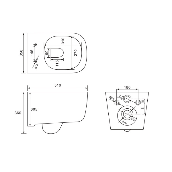 Унитаз подвесной Vincea Core VT1-28 безободковый