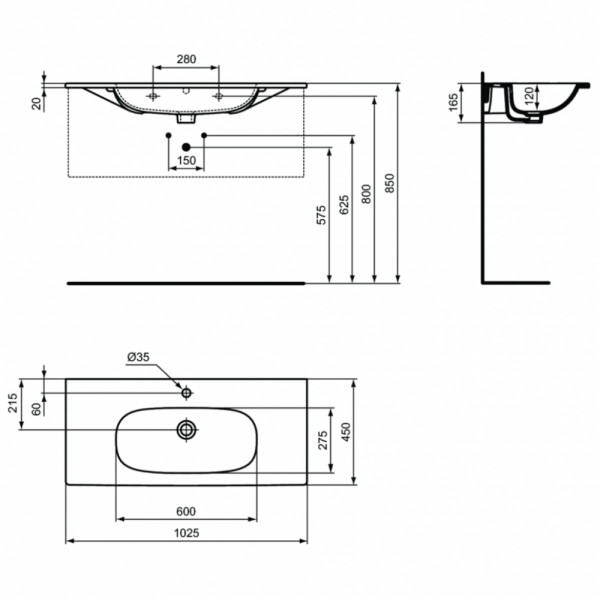 Раковина полувстраиваемая Ideal Standard Tesi Vanity 100 T350801