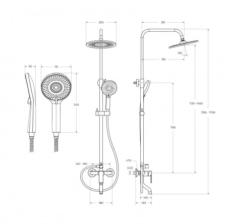 Комплект смесителей для ванной комнаты BelBagno AURORA-VSCM/LVM-CRM