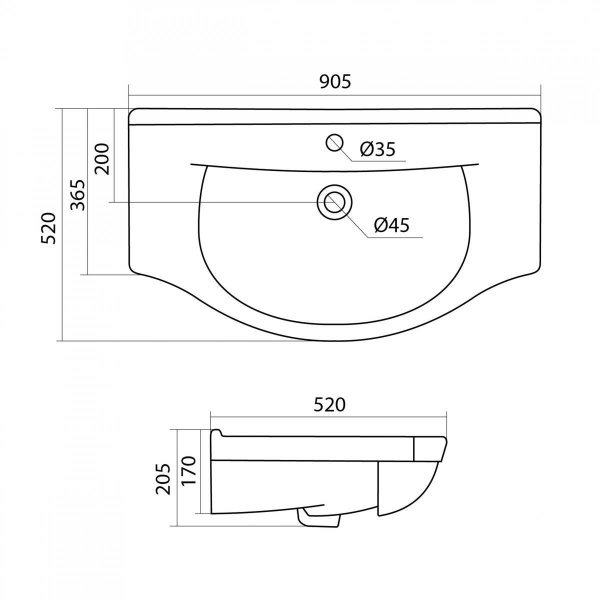 Раковина встраиваемая Onika Эльбрус 90 1WH110790