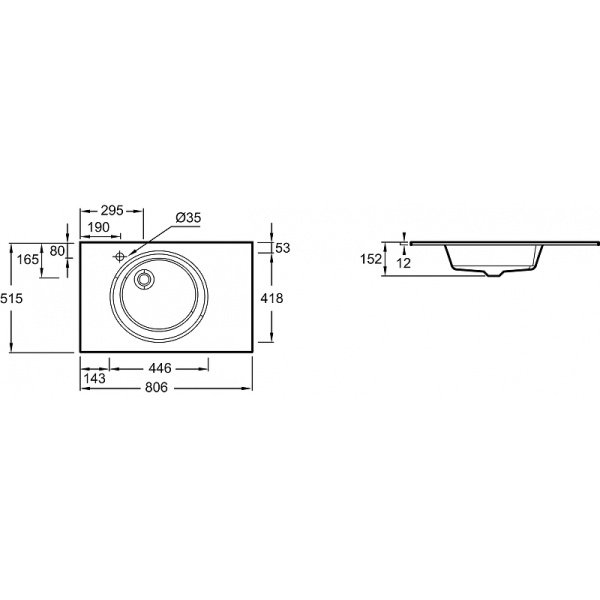 Раковина встраиваемя сверху (51,5х80,6) Jacob Delafon Odeon Rive Gauche EB2562-DE1