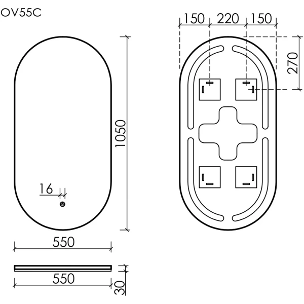 Зеркало с подсветкой Sancos Oval (55х105) OV55C