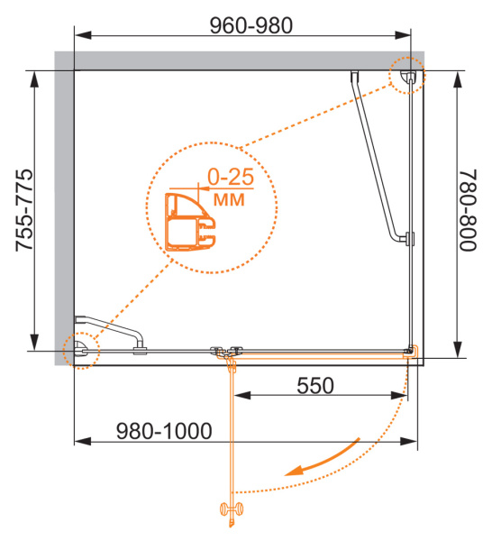 Душевой уголок (100х80) CEZARES VERONA VERONA-W-AH-1-100/80-C-Cr